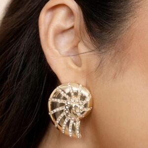Ettika Crystal Studded Nautilus Shell Earrings